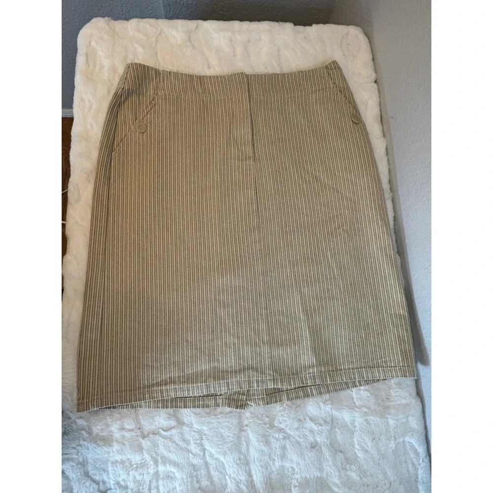 Christopher & Banks Womens Size 12 Tan Striped Cotton Knee Length Skirt